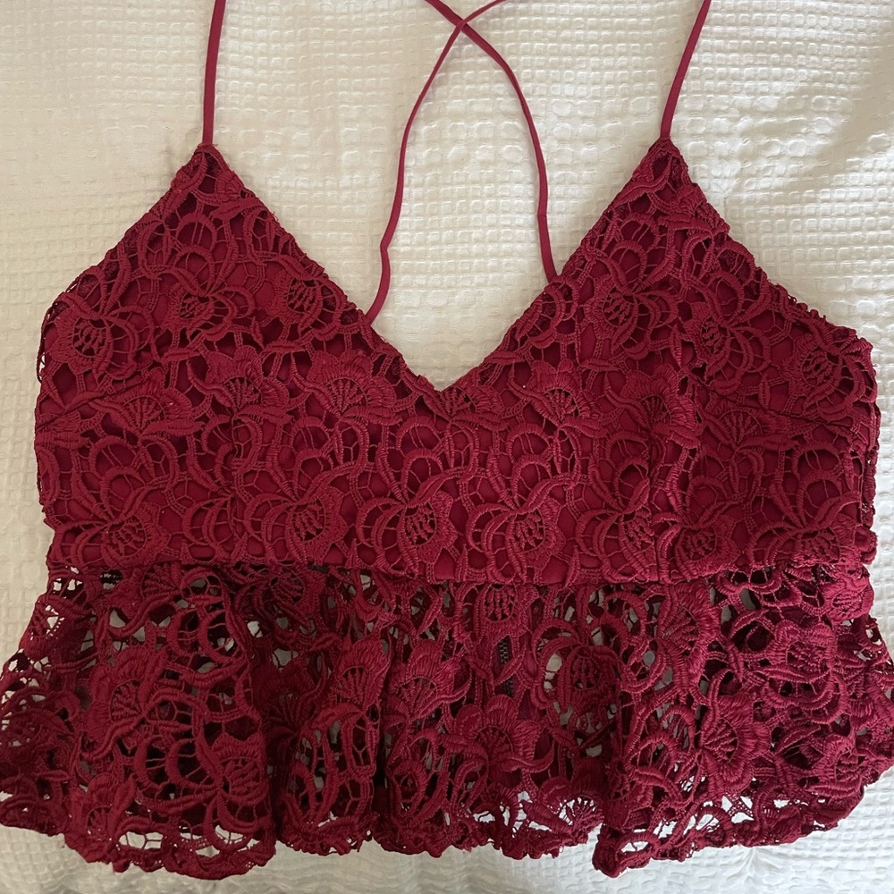 Forever 21 red lace crop peplum